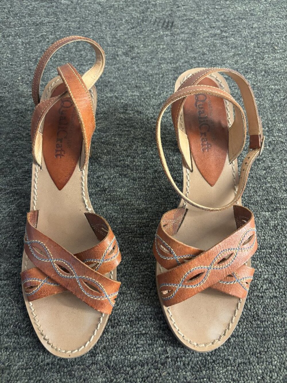 QualiCraft, Made in Brazil, Vintage Leather Strappy Healed Sandals, Size 7 BB